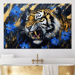 Fierce Tiger in Wild Blooms - Alicia Smith - NicheCanvas