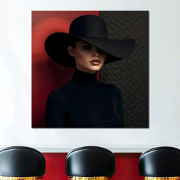Noir Elegance Under Wide Hat - NicheCanvas