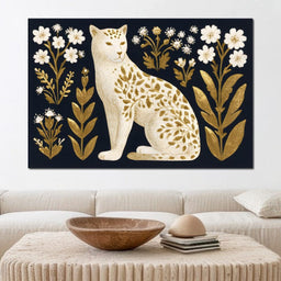Golden Botanical Leopard Cat - NicheCanvas