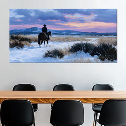 Western Rider at Snowy Dawn - NicheCanvas