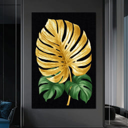 Golden Monstera Leaf Elegance - NicheCanvas