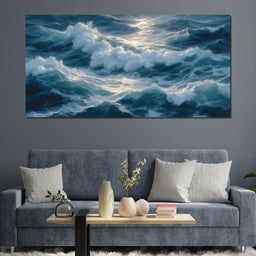 Sunlit Ocean Cresting Waves - NicheCanvas