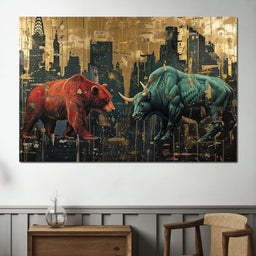 Stock Market Bear & Bull Clash - NicheCanvas