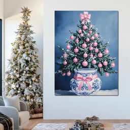 Holiday Fir With Pink Baubles - NicheCanvas