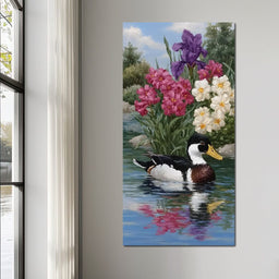 Duck Tranquility Floral Reflection - NicheCanvas