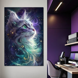 Starlit Feline Nebula Dreams - NicheCanvas