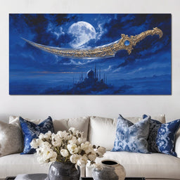 Golden Scimitar Under Full Moon - NicheCanvas