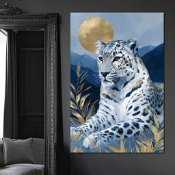 Golden Moon Snow Leopard Calm - NicheCanvas