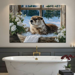 Cozy Otter Winter Bathhouse - NicheCanvas