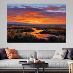 Sunset River Over Marshland - NicheCanvas