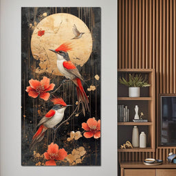 Golden Birds and Blossoms Fantasy - NicheCanvas