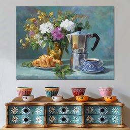 Morning Coffee & Bouquet - NicheCanvas