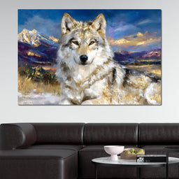 Golden Alpine Wolf Portrait - Neal Hackett - NicheCanvas