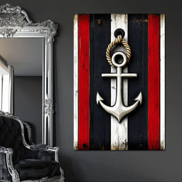 Nautical Anchor on Stripes - NicheCanvas