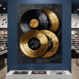 Gold Vinyl Records Noir Marble - NicheCanvas