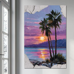 Palm Silhouettes Sunset Sky - NicheCanvas