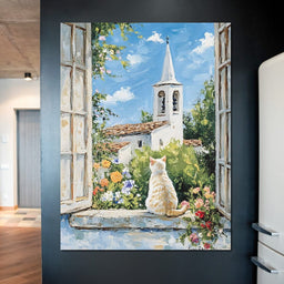 Cat's Tranquil Garden View - NicheCanvas