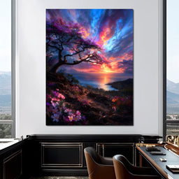 Radiant Sunset Floral Coastline - NicheCanvas