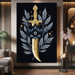 Golden Dagger Midnight Floral - NicheCanvas