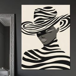 Monochrome Zebra Hat Lady - NicheCanvas