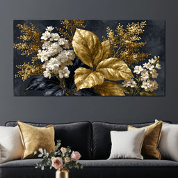 Gilded Foliage Upon Midnight Velvet - NicheCanvas