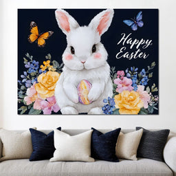 Happy Easter Bunny Watercolor - NicheCanvas