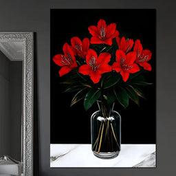 Scarlet Blooms in Glass Vase - NicheCanvas