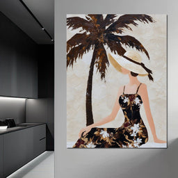 Palm Shade Lady With Sunhat - NicheCanvas