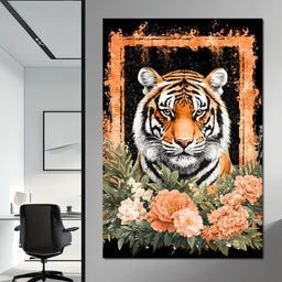 Majestic Tiger Floral Portrait - NicheCanvas