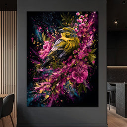 Radiant Finch Wildflower Burst - NicheCanvas