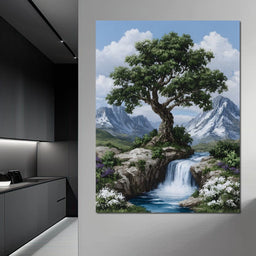 Majestic Tree Mountain Falls - NicheCanvas