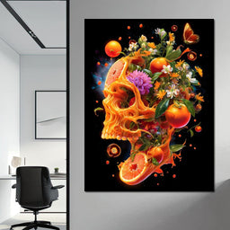 Floral Citrus Skull Energy Burst - NicheCanvas
