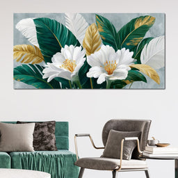 Gilded Tropical White Peony - NicheCanvas