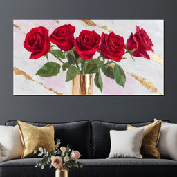 Ruby Roses Gold Leaf Bouquet - NicheCanvas