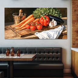 Rustic Kitchen Produce Preparation - NicheCanvas