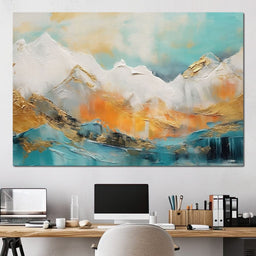 Golden Peaks Dawn Mountain Escape - NicheCanvas