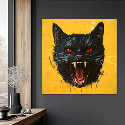 Feline Fury Against Yellow - NicheCanvas