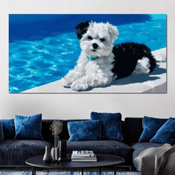 Puppy Relaxation by the Pool - NicheCanvas