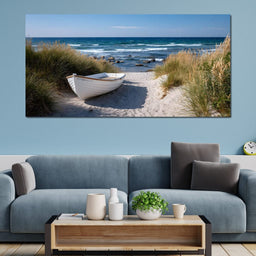 White Rowboat Coastal Dunes - NicheCanvas