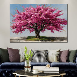 Pink Blossom Tree Oil Painting - NicheCanvas