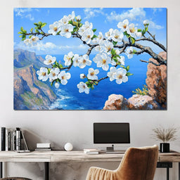 Blossoms Over Ocean Horizon - NicheCanvas