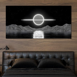 Celestial Orbit Over Silver Sea - NicheCanvas