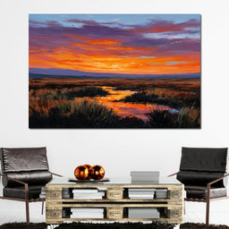 Sunset River Over Marshland - NicheCanvas