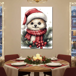 Jolly Winter Pup With Holly - NicheCanvas
