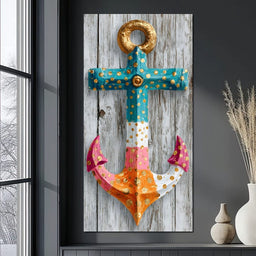 Golden Dotted Nautical Anchor - NicheCanvas