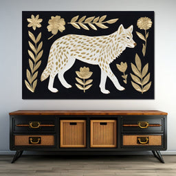 Golden Flora Wolf Night Walk - NicheCanvas