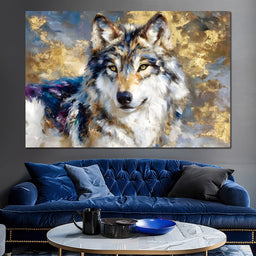 Golden Storm Wolf Portrait - NicheCanvas