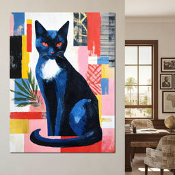 Midnight Feline Neon Collage - NicheCanvas