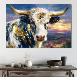 Golden Highland Cow Sunset - NicheCanvas