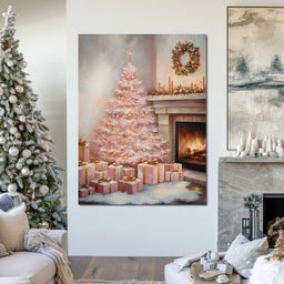 Pastel Yuletide Fireplace Glow - NicheCanvas